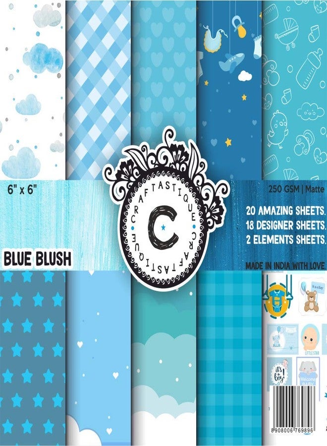 Craftastique Blue Blush Scrapbooking Paperpack (20 Sheets | 250 GSM) ( 6" x 6") | Decorative Pattern Paper for Art and Craft DIY Greeting Card Paper Texture Sheets Scrapbook Sheets, Watercolor